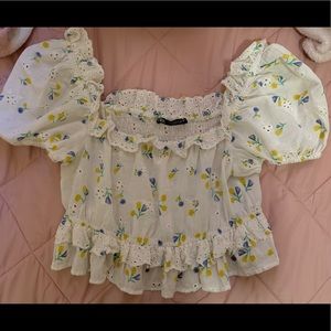 Zara floral embroidered eyelet top